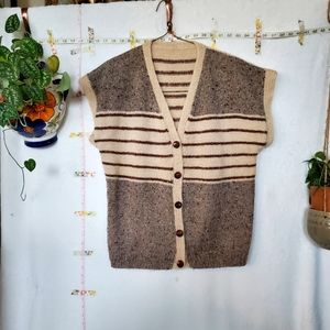 VINTAGE button front sweatervest unisex browns stripe wooden buttons